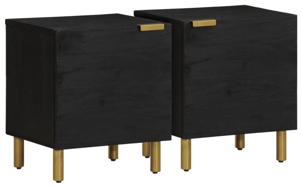 vidaXL Noptiere, 2 buc., negru, 40x33x46 cm, lemn masiv de mango