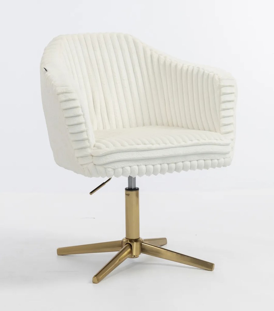 HR832CROSS Scaun Alb Teddy Cord cu Bază Aurie