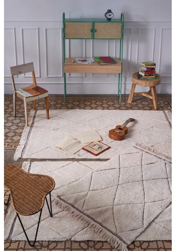 Covor crem lavabil/țesut manual din bumbac 140x200 cm Bereber – Lorena Canals