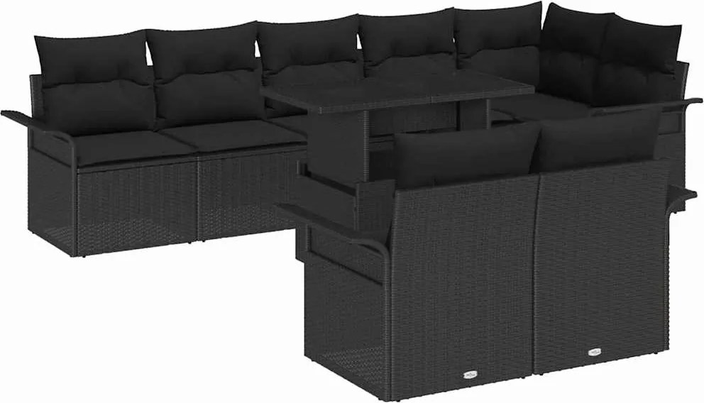 vidaXL Set de canapele pentru grădină cu pernă 9 pcs Negru Rattan poli