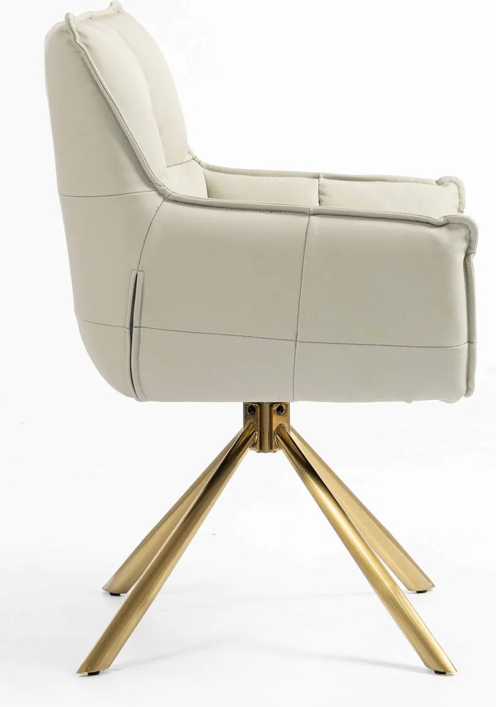 HR560 BAZĂ STEA Scaun Ecru Piele Ecologica Premium Soft cu Bază Aurie