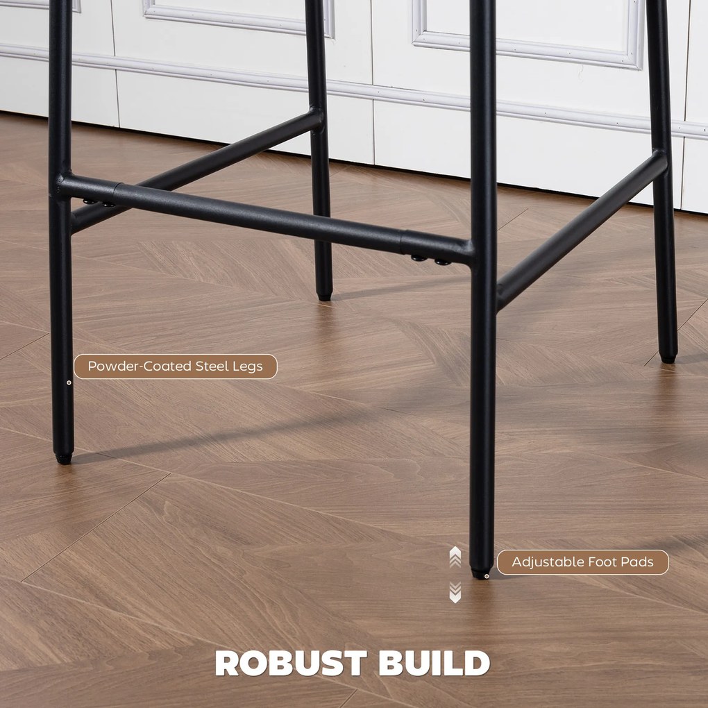 HOMCOM Set 2 Scaune de Bar, Scaune de Bucătărie Înalte în Chenille cu Spătar Înalt, Suport pentru Picioare și Sezut Moale Gros, Structură din Oțel, Scaune Înalte de Bar, pentru Peninsula, Sala de Mese, Bar, Crem | Aosom Romania