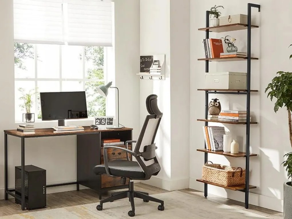 Raft de perete TAYLOR cu 6 polite 204,8x60 cm, maro rustic