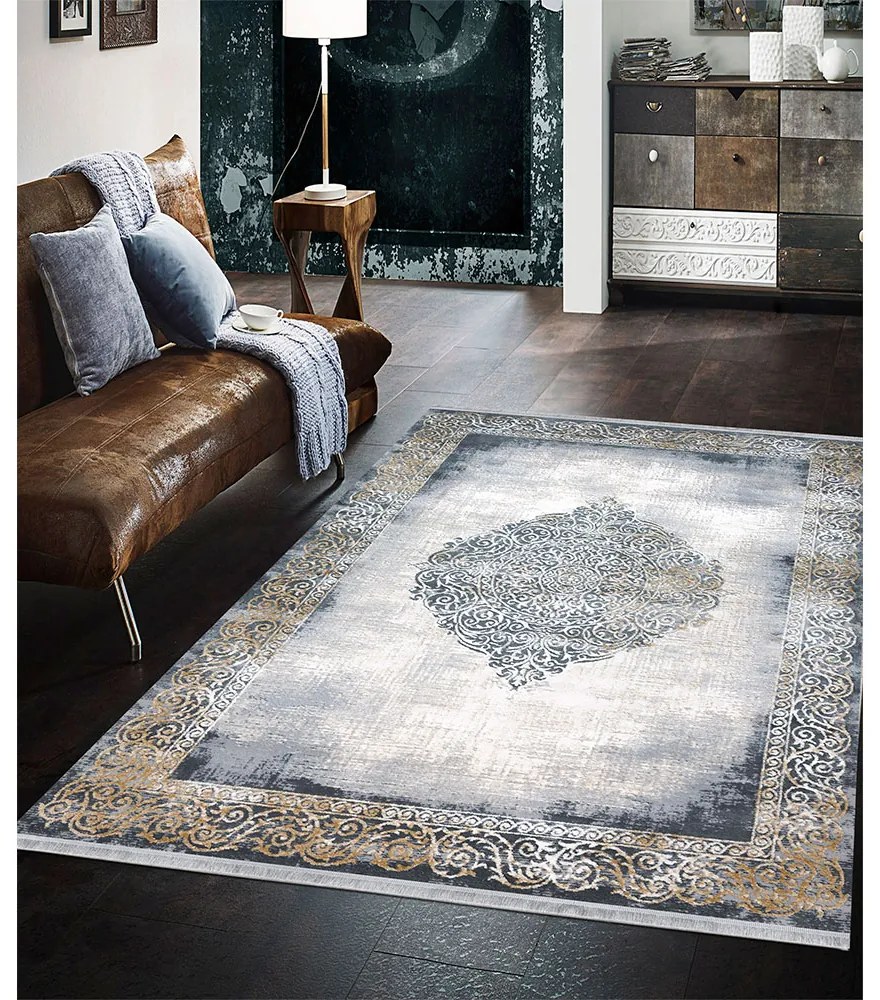 Covor Hateya, dreptunghiular, 200x290, traditional, albastru, crem, maro, acril