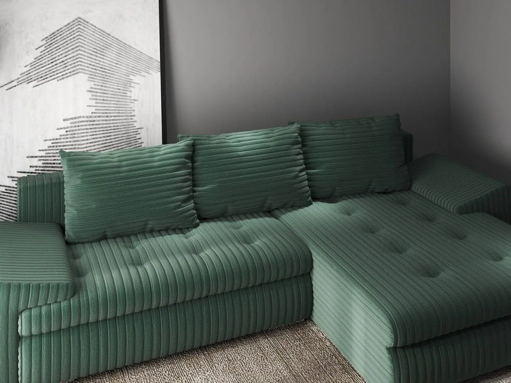 Colțar extensibil dumonde cu ladă de depozitare si sezut confortabil din spuma high-density, Leonardo Ambience Verde 260x185 cm II