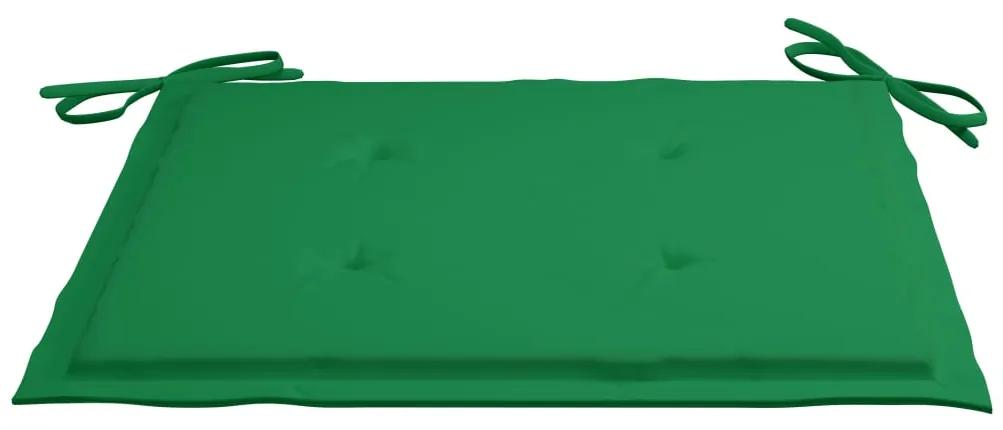 Scaune de gradina cu perne verzi, 2 buc., lemn masiv de tec 2, Verde