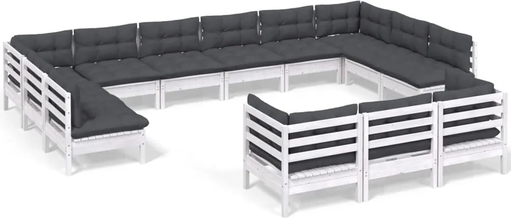 vidaXL Set mobilier de grădină cu perne, 13 piese, alb, lemn de pin