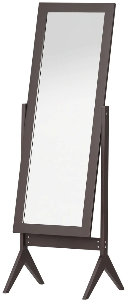 HOMCOM Oglindă pe Podea Oglindă Mare Inclinabilă pentru Dressing Camera dim. 47L x 46l x 148H cm din Lemn Maro Închis | Aosom Romania