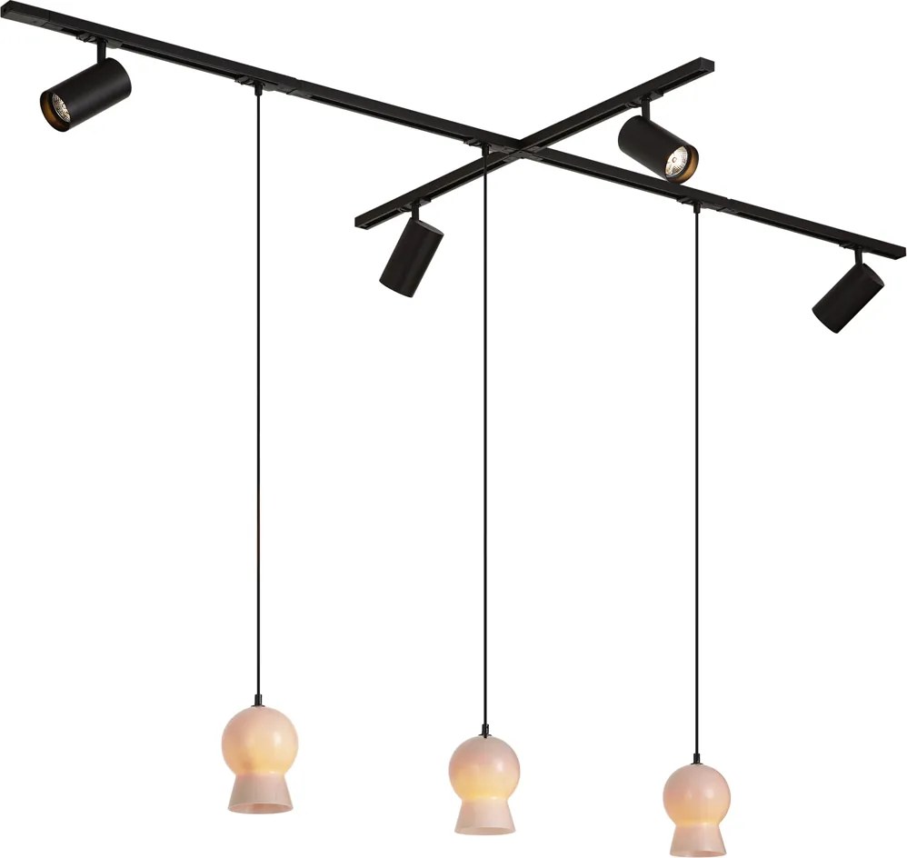 Sistem de șină modern negru cu 4 spoturi și 3 pendule albe monofazat - Iconic Bell Jeana Luxe