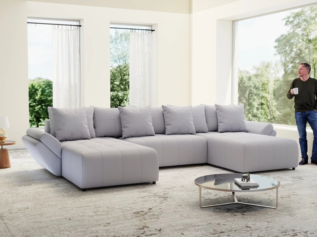 Colțar extensibil dumonde cu ladă de depozitare si sezut confortabil din spuma high-density, Berlin U Enjoy Gri 380x180 cm