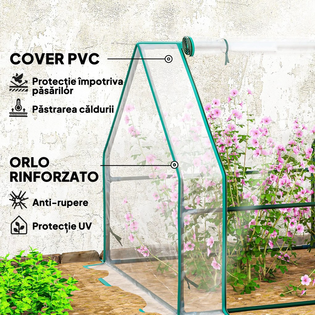 Outsunny Mini Seră Portabilă Tunel pentru Plante și Flori cu Uși Rulabile cu Fermoar, Transparentă | Aosom Romania