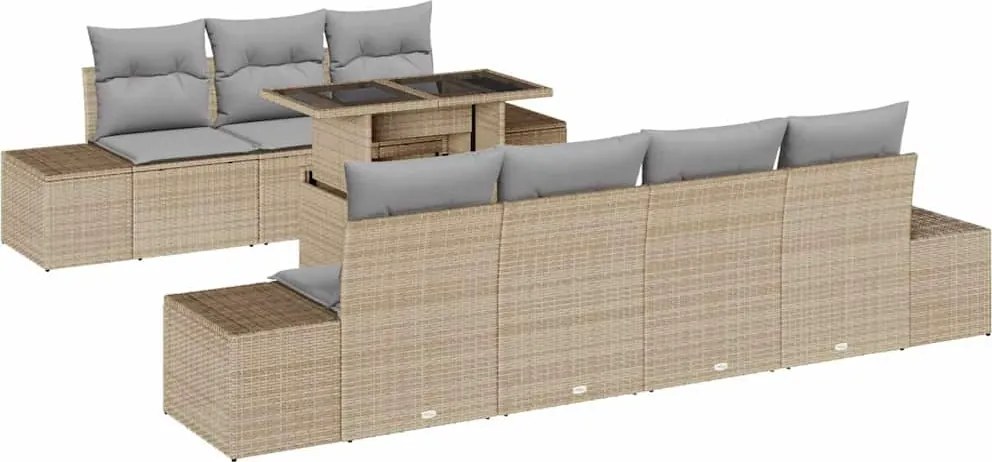 vidaXL Set de canapea cu pernă 8 pcs Beige și gri deschis poliratan