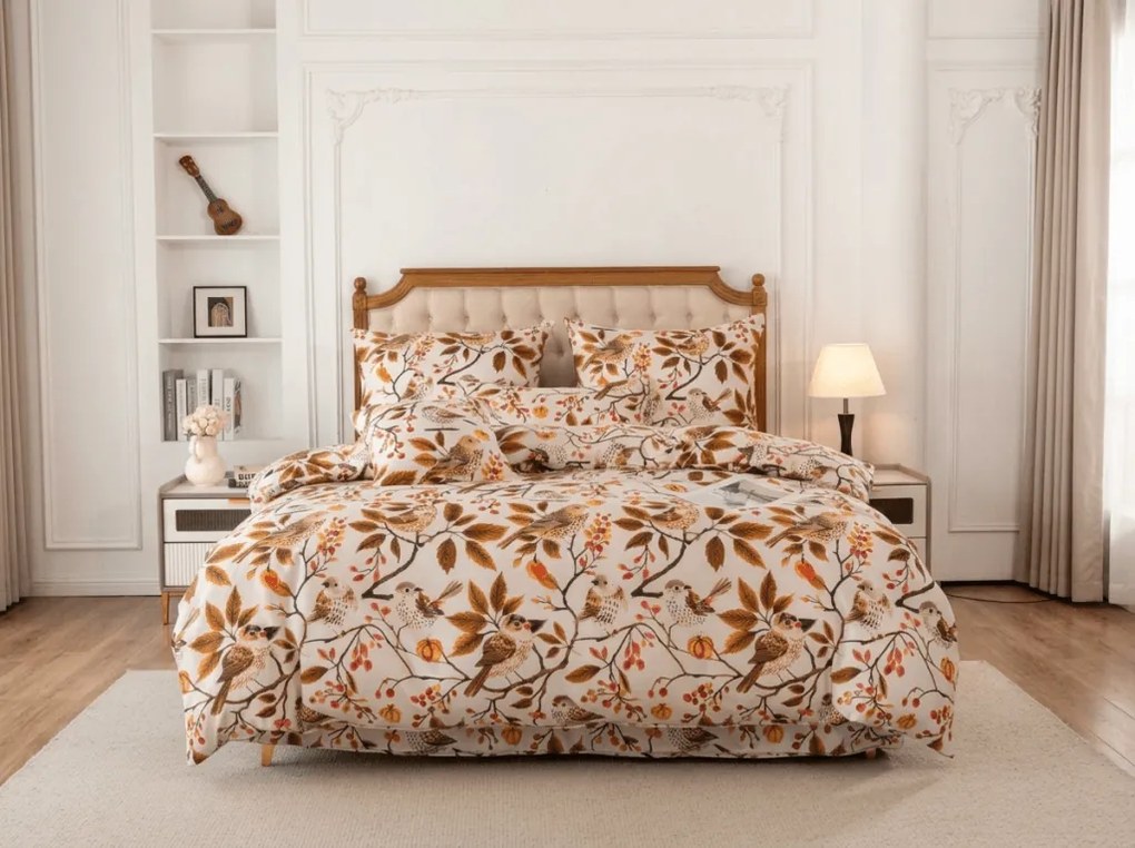 Lenjerie de pat din microfibra BIRDS PUMPKIN maro Dimensiune lenjerie de pat: 2 buc 70 x 90 cm | 200 x 220 cm