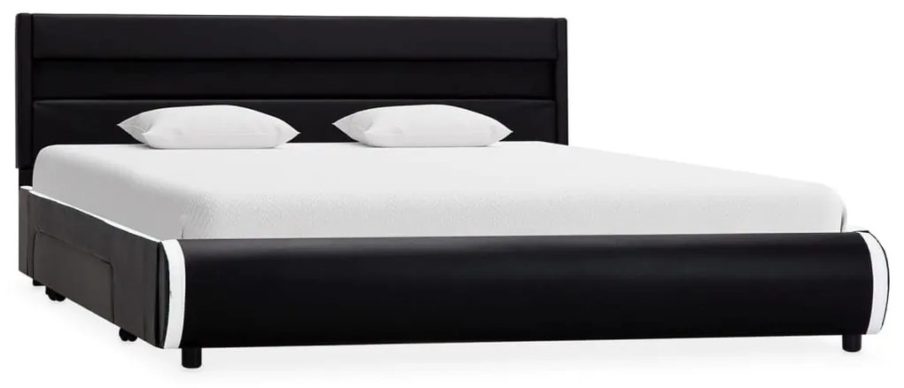 284976 vidaXL Cadru de pat cu LED, negru, 160 x 200 cm, piele ecologică