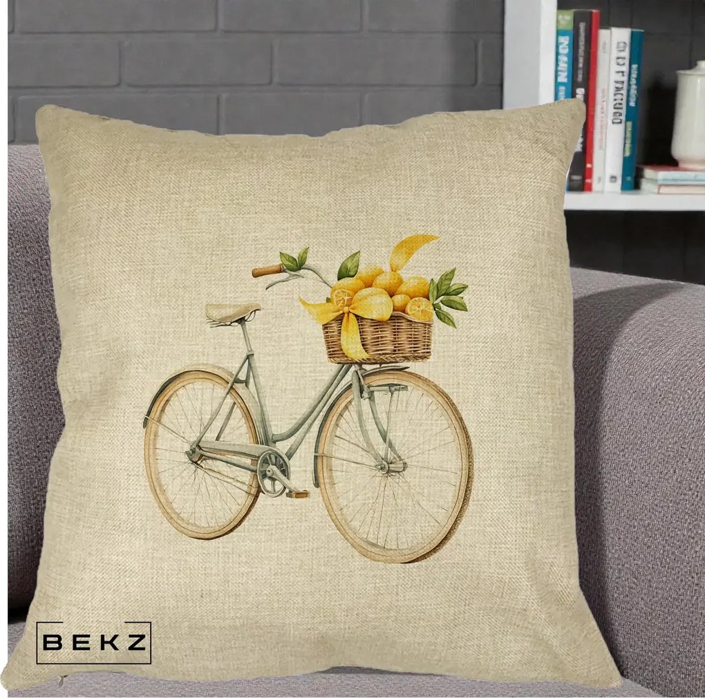 Perna Decorativa Bicicleta cu Cos de Lamai Mediteranean, 40x40 cm, Crem, Husa Detasabila, Perna Inclusa, BEKZ®