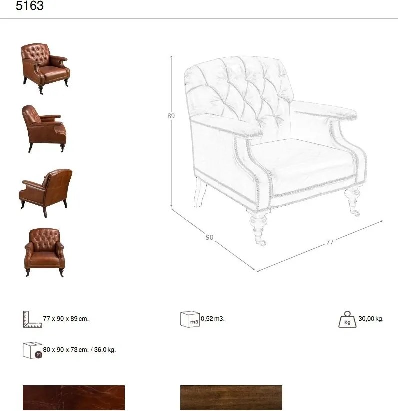 Fotoliu design italian, Piele Naturala, Chesterfield 5163