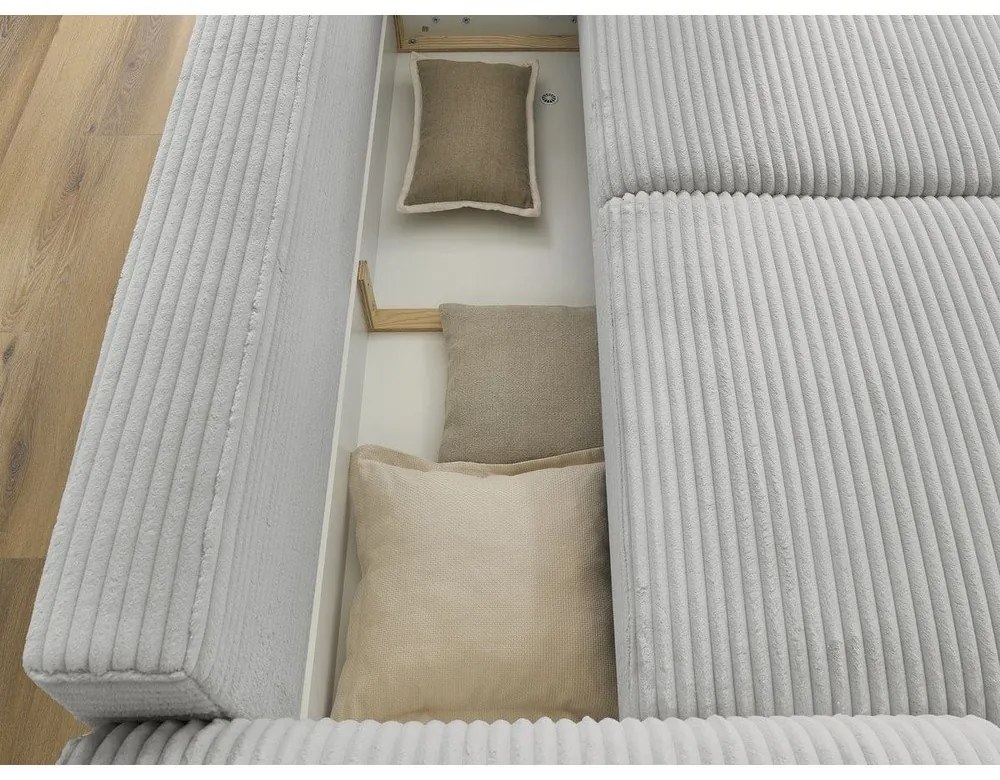 Canapea gri deschis extensibilă cu tapițerie din catifea reiată 257 cm Lucien – Bobochic Paris