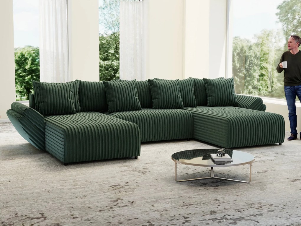 Colțar extensibil dumonde cu ladă de depozitare si sezut confortabil din spuma high-density, Berlin U Ambience Green 380x180 cm