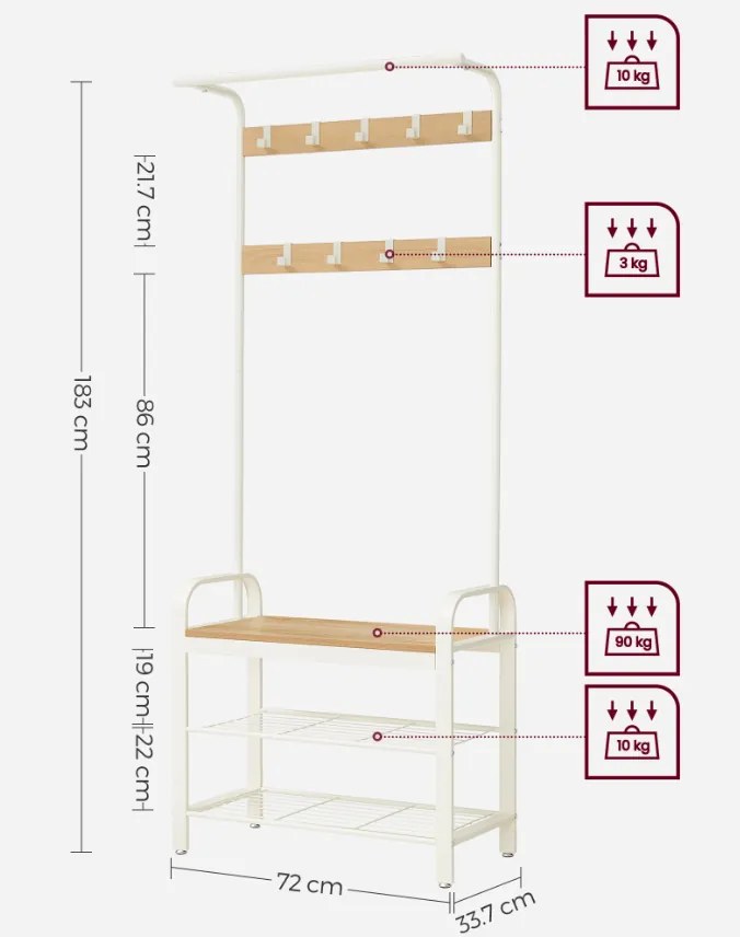 Perete de hol metalic PURE 183 cm, crem/stejar sonoma