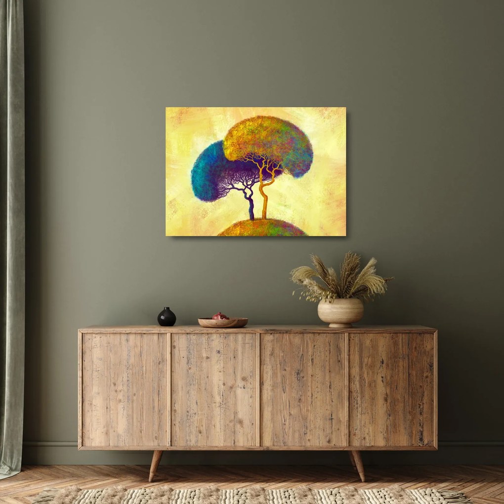 Tablou pe sticlă - Copaci în deal (70x50 cm)