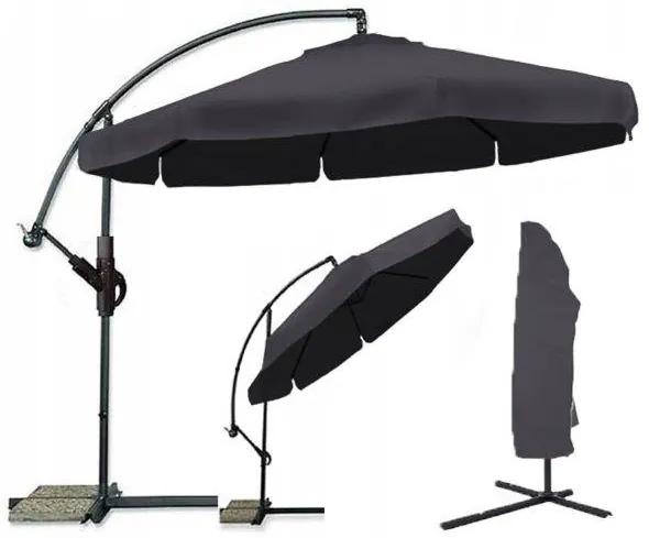 Umbrela de soare pliabila pentru gradina LEVI 350 cm, gri inchis + ambalare gratuită