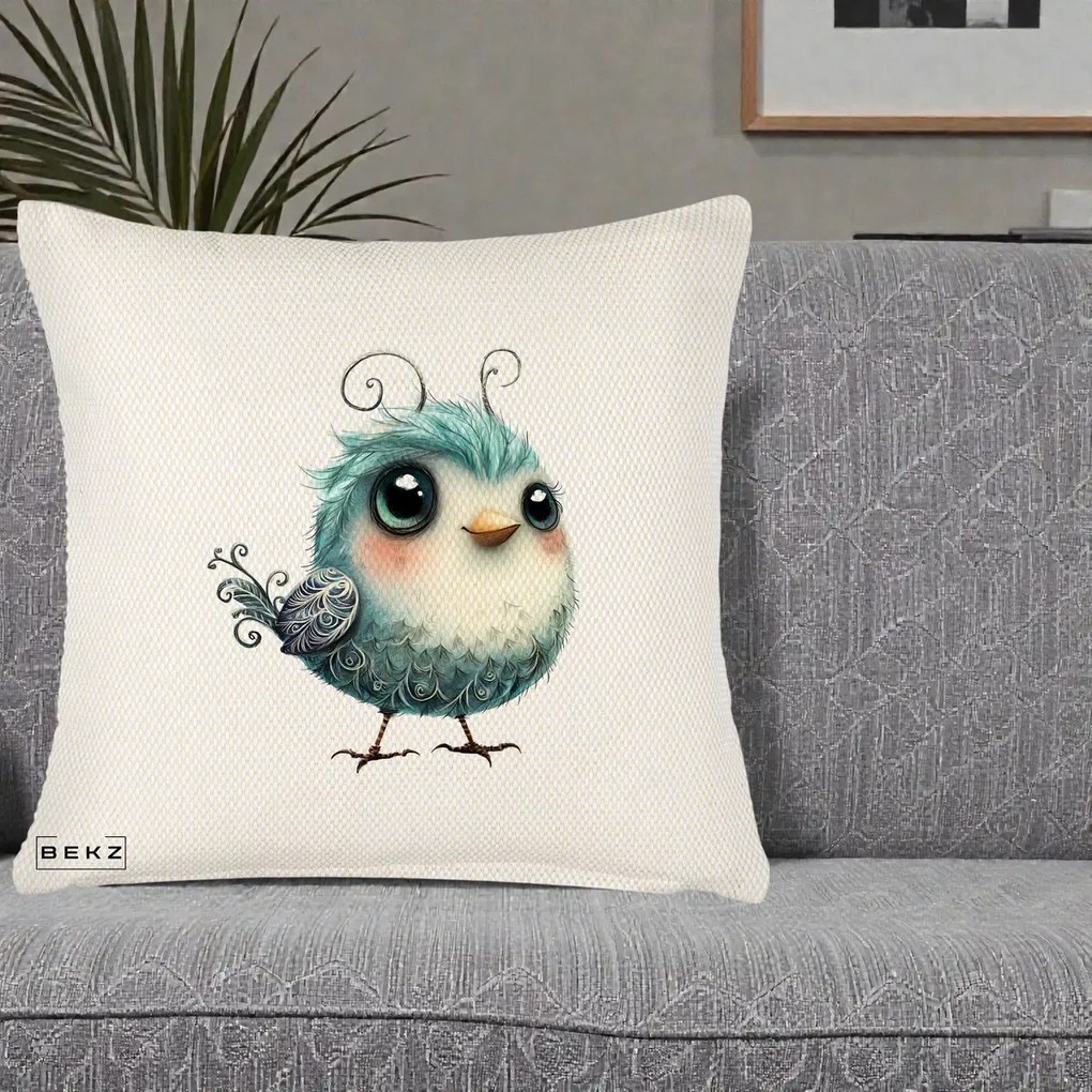 Perna Decorativa Pui Teal cu Aripioare Ornamentale, 40x40 cm, Crem Reliefat, Husa Detasabila, Perna Inclusa, BEKZ®