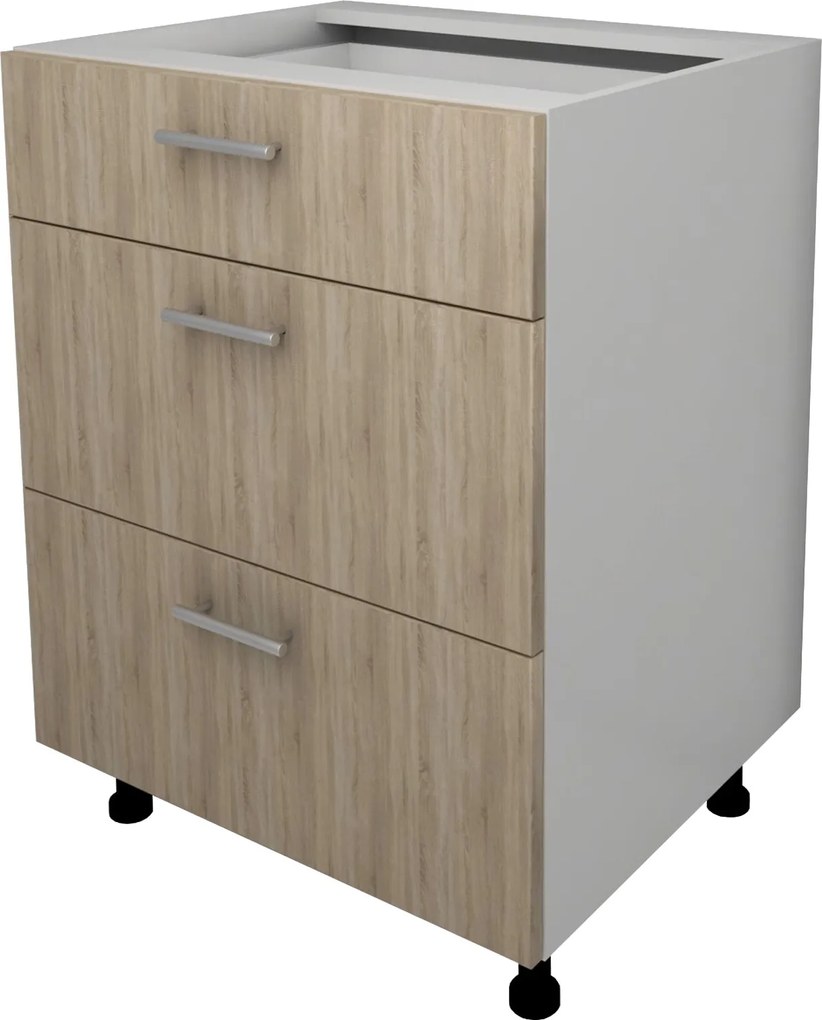 Corp Baza Lecce, 3 Sertare, Stejar Sonoma/Alb, 60 x 50 x 80 cm
