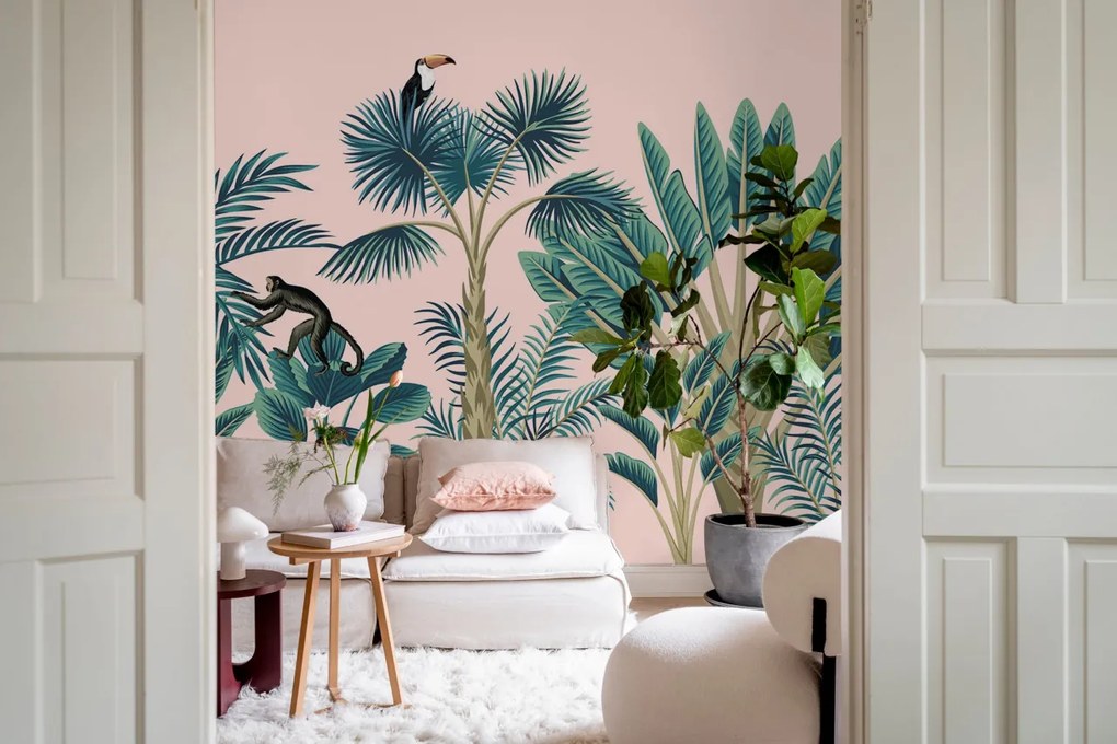 Tapet Tropical Birds, Pink, Rebel Walls