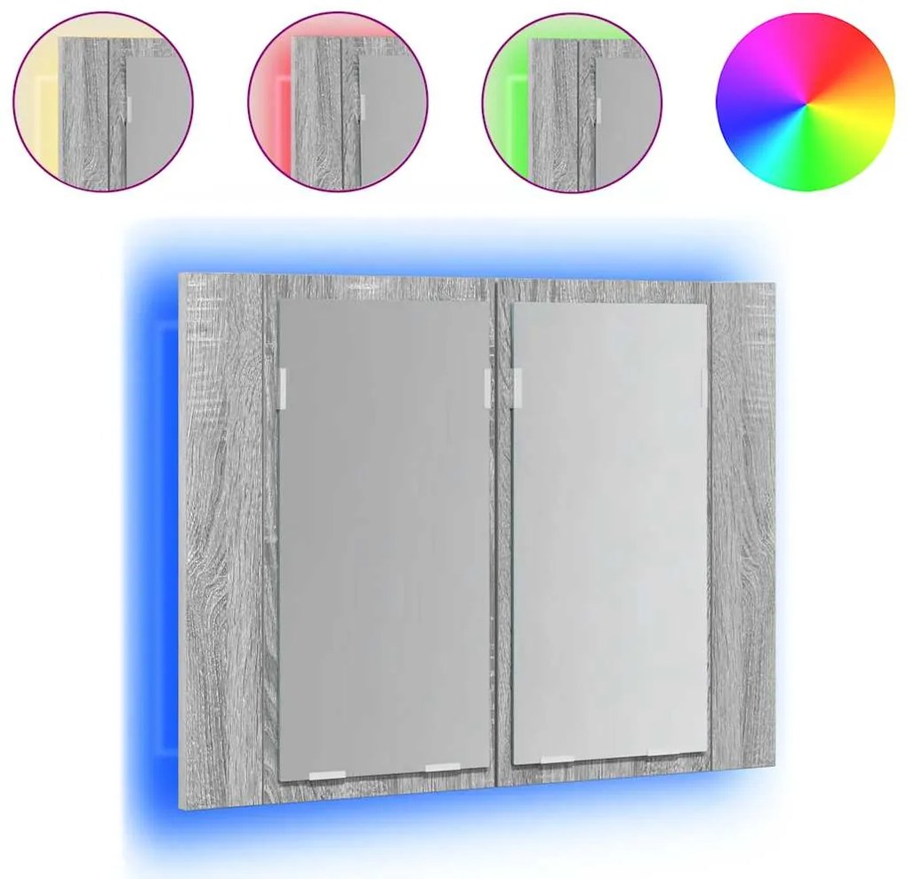 vidaXL Dulap cu oglindă & LED gri sonoma 60x12x45 cm lemn compozit