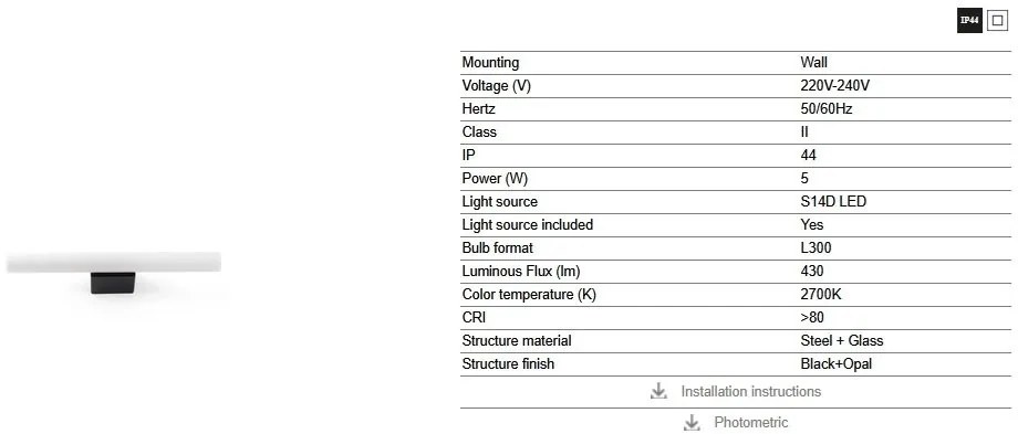 Aplica LED oglinda, tablou IP44 CALMA negru/opal 30cm