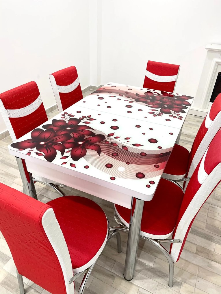 Set masa extensibila 130 / 170 x 80 cm cu 6 scaune, model 1637