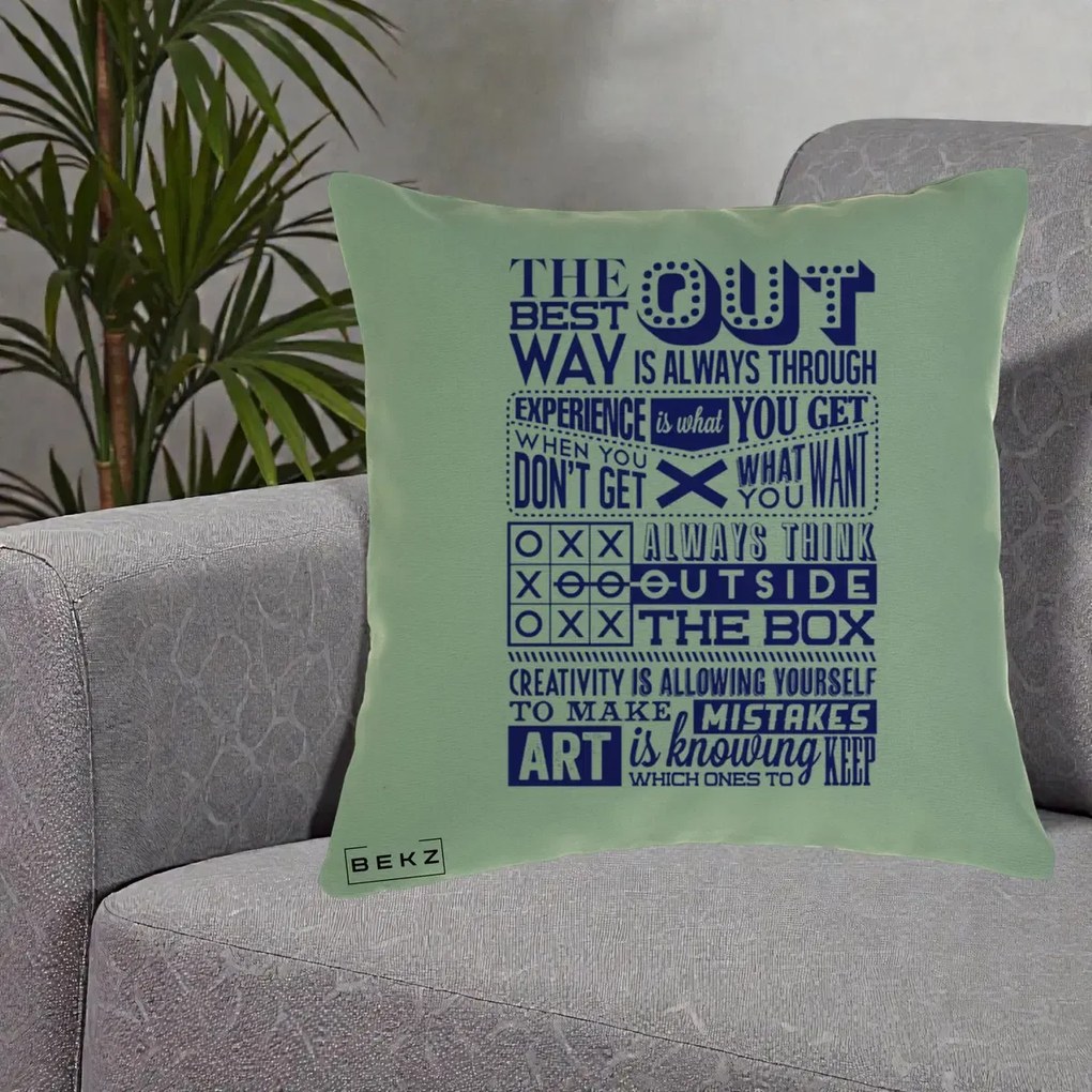 Perna Decorativa Citate Creativitate Albastru, 40x40 cm, Verde, Husa Detasabila, Perna Inclusa, BEKZ®