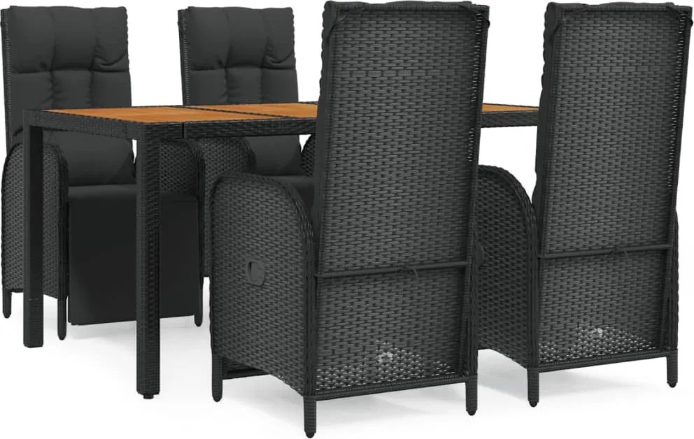 vidaXL Set mobilier de grădină cu perne, 5 piese, negru, poliratan