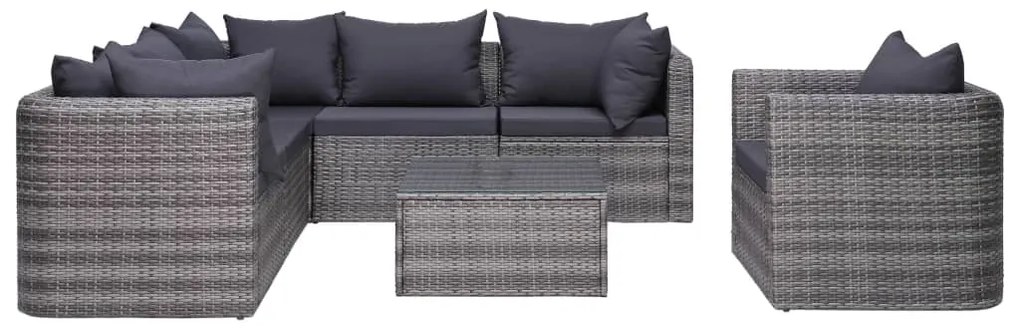 44158 vidaXL Set canapea de grădină cu perne, 7 piese, gri, poliratan