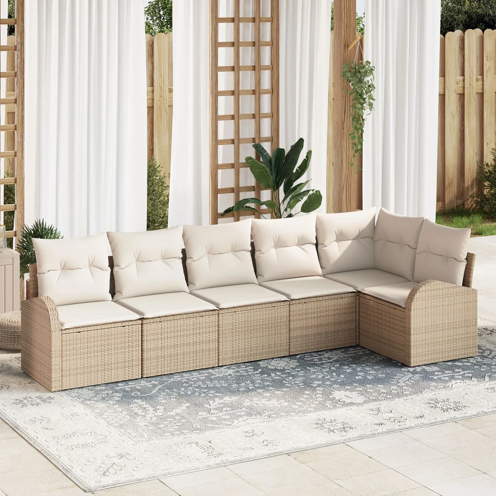 vidaXL Set de canapele pentru grădină cu pernă 6 pcs Bej Rattan poli