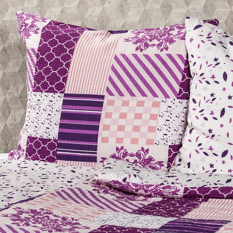 Lenjerie de pat din crep 4Home Patchwork violet, 140 x 200 cm, 70 x 90 cm