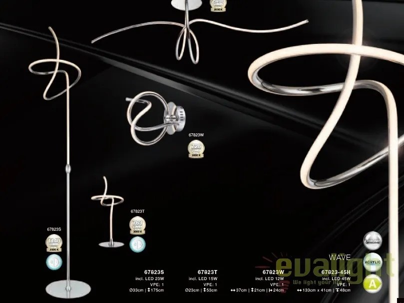 Veioza moderna cu iluminat LED Wave 67823T GL