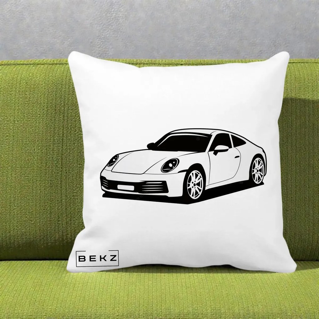 Perna Personalizata Porsche 911 Silueta, 40x40 cm, Alba Mata, Husa Detasabila, Perna Inclusa, BEKZ®