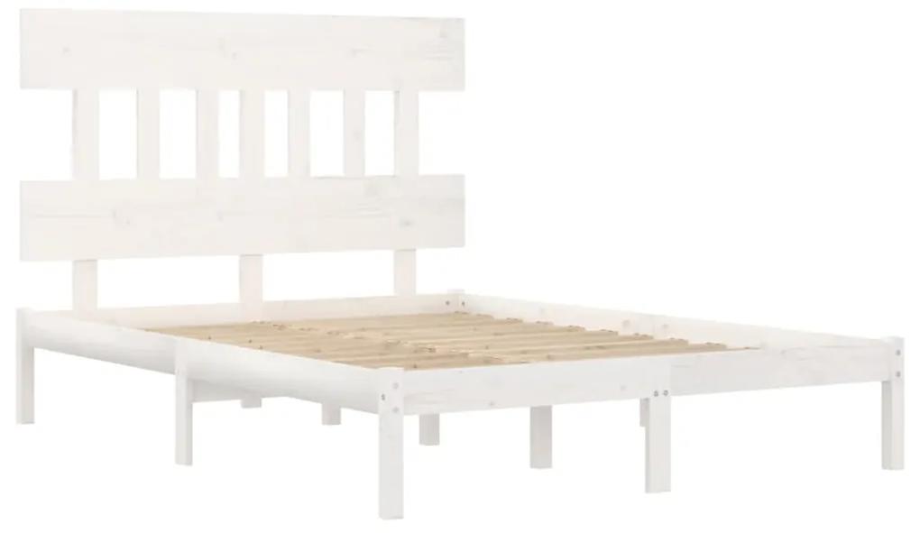 Cadru pat 5FT King Size, alb, 150x200 cm, lemn masiv Alb, 150 x 200 cm