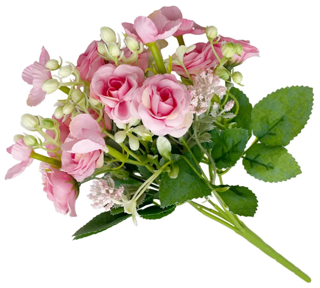 Trandafiri artificiali Leslie, Roz, 30cm