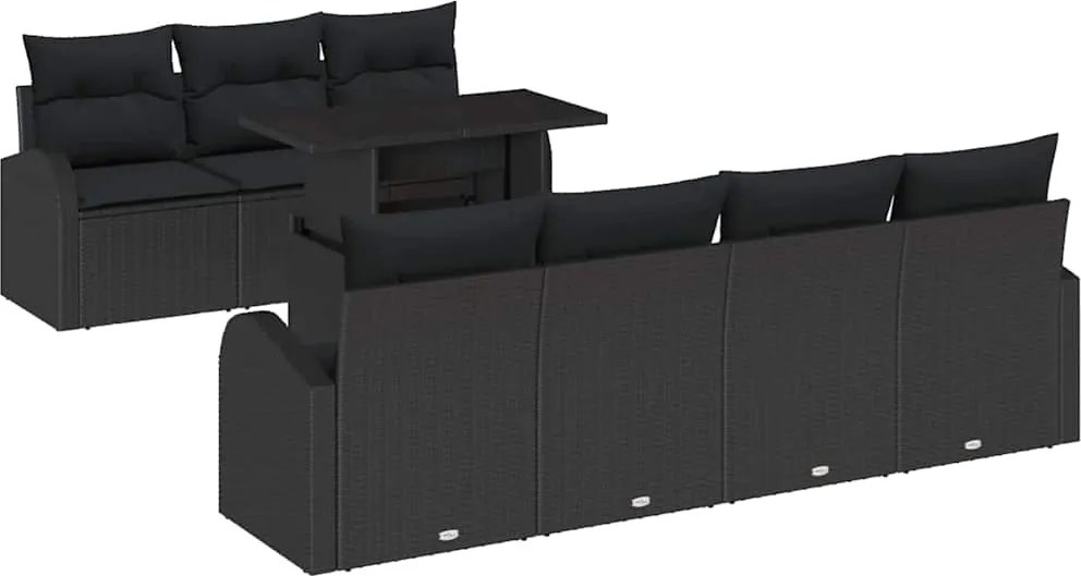 vidaXL Set de canapele pentru grădină cu pernă 8 pcs Negru Rattan poli
