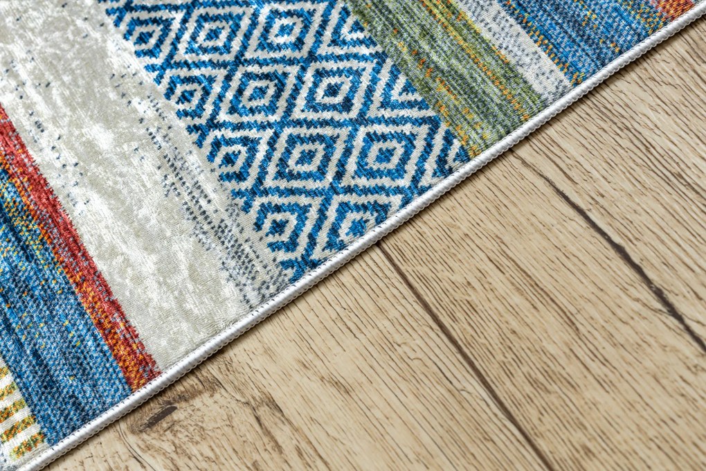 ANDRE 35950 covor lavabil Linii, geometric anti-alunecare - albastru / galben