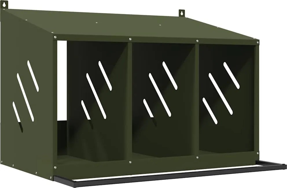 vidaXL Cutie de pui cu 3 compartimente metal verde măsline