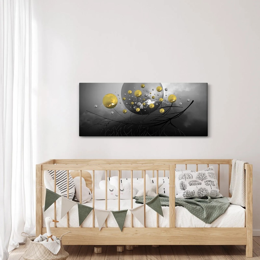 Tabloul cu bile abstracte aurii (120x50 cm)