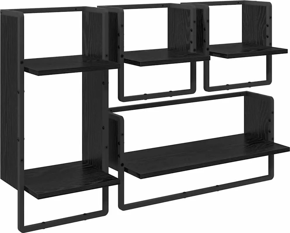 vidaXL Set rafturi de perete 4 pcs Stejar Negru 65 x 25 x 30 cm
