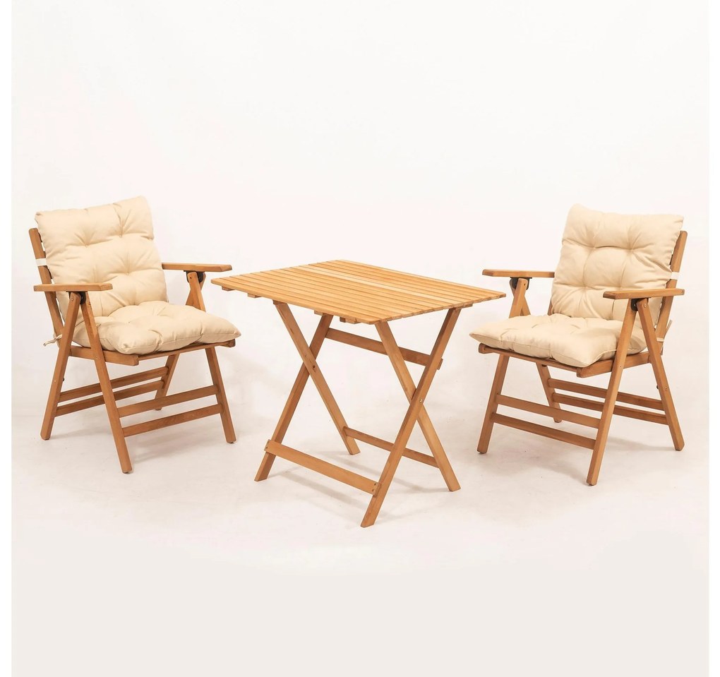 Set mobilier de grădină masă și scaune Kikadu 2 (natural + crem) (pentru 2 persoane). 1093856