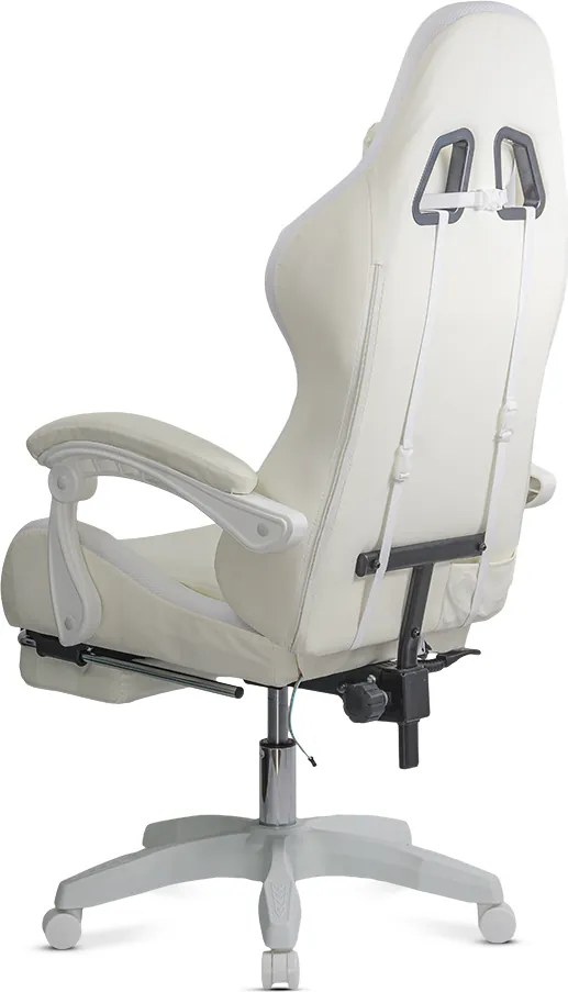 Scaun ergonomic gaming alb cu piele ecologică cu lumini LED RGB OFF 298