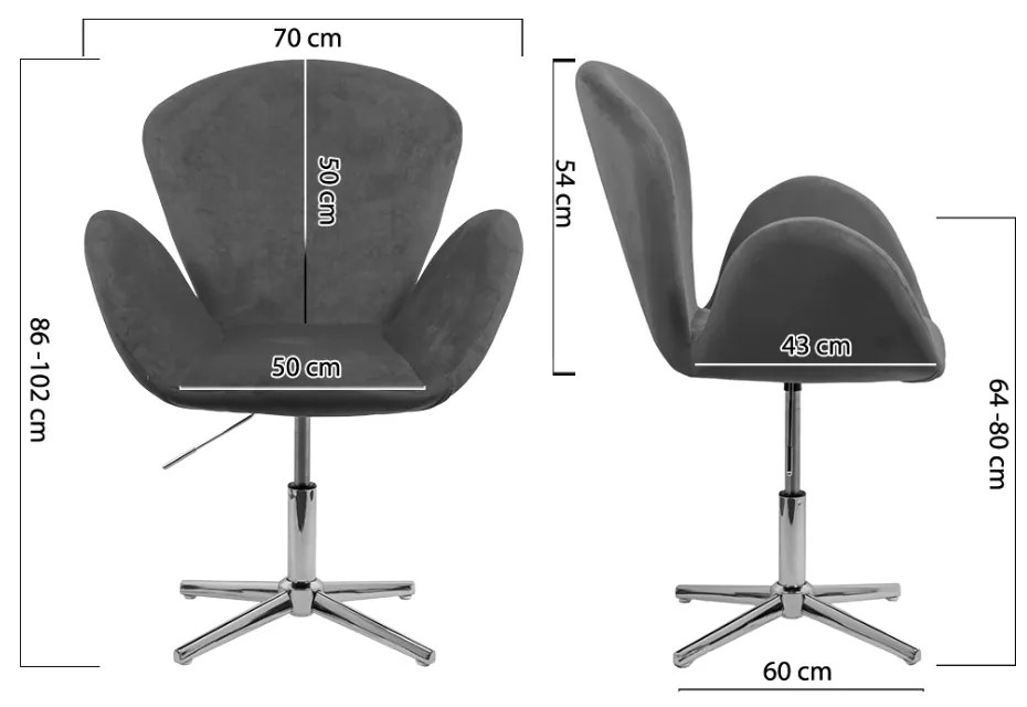 Scaun lounge gri REL 406 din catifea reglabil cu aspect elegant