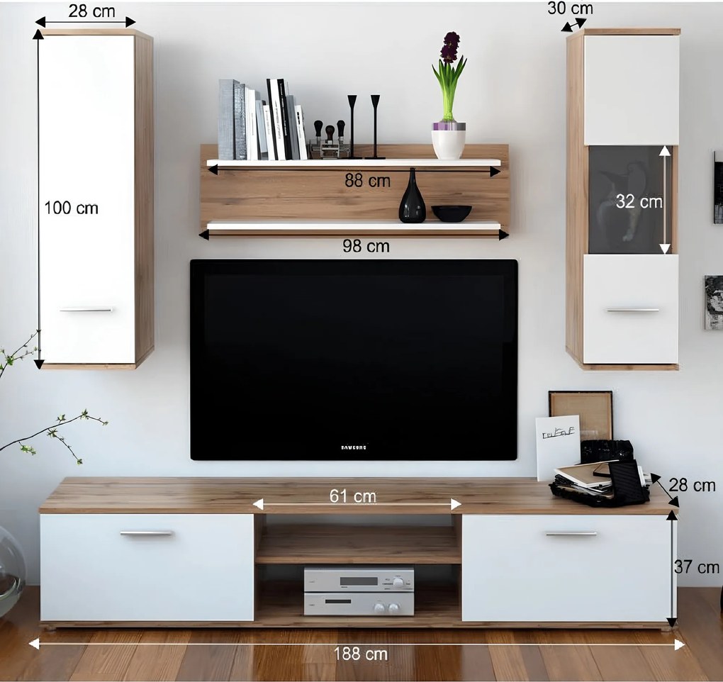 Mobilier pentru living, stejar wotan/alb, WAW NEW