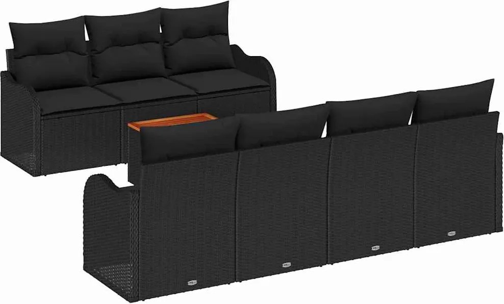 vidaXL Set de canapele pentru grădină cu pernă 8 pcs Negru poliratan